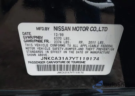 2000 Infiniti I30 Luxury/Touring из США, поврежденный, VIN JNKCA31A7YT119174